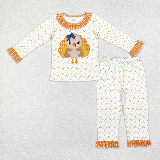 GLP1603 Baby Girls Thanksgiving Turkey Dots Tee Top Pants Pajamas Clothes Set