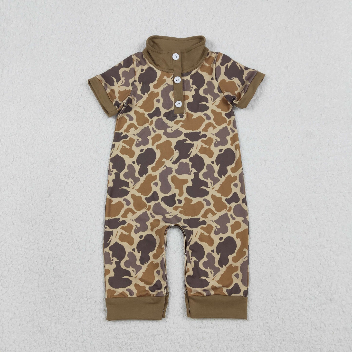 RTS NO MOQ（In Stock) SR3638 Gray-brown camouflage button-down collar short-sleeved jumpsuit