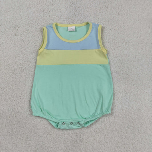 SR3660 Baby Boy Sleeveless Blue Yellow Aqua Rompers