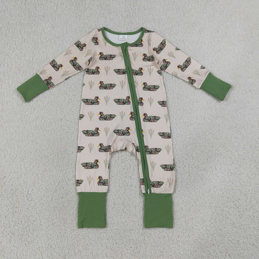 LR3117 Newborn Baby Boys Camo Ducks Hunting Two Way Zip Convertible Rompers