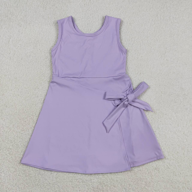 GSD3881 Kids Baby Girls Lavender Sleeveless Yoga Active Short Knee Length Dresses