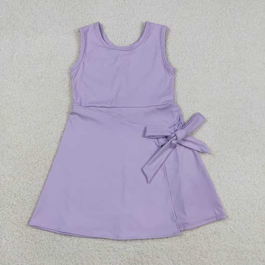 GSD3881 Kids Baby Girls Lavender Sleeveless Yoga Active Short Knee Length Dresses
