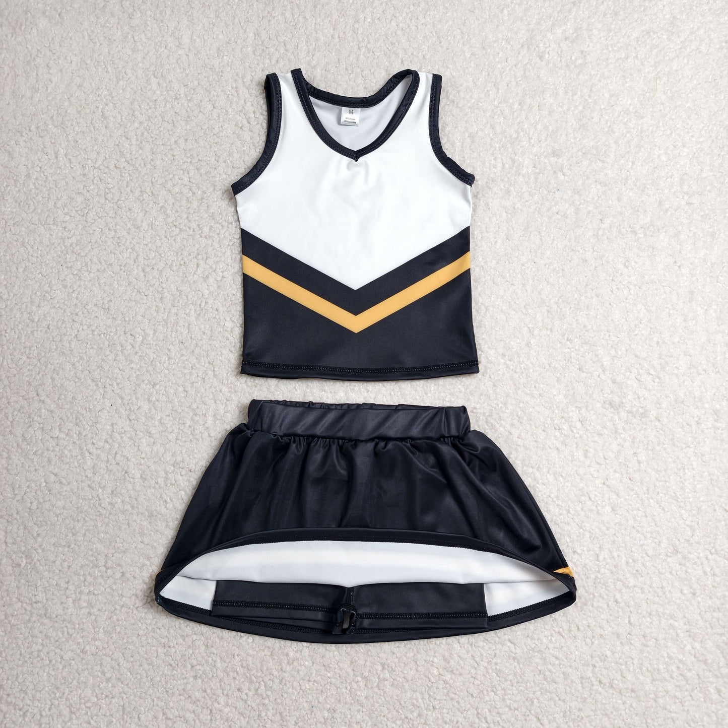 GSD4201 Kids Baby Girls Black Gold Stripe Vest Top Skirt Shorts Team Yoga Active Clothes Sets