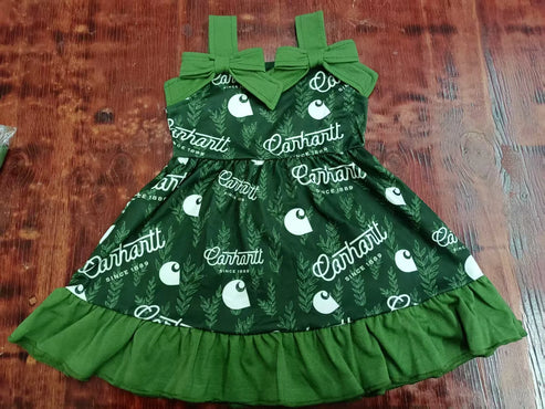 4.30 Preorder moq 3 Baby Girls Dark Green Strap Eanhantt Knee Length Dress