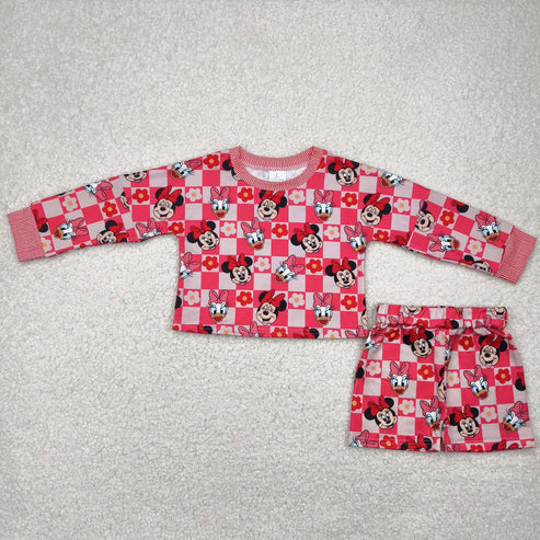 4.29 GLS0010 Baby Girls Pink Long Sleeves Cartoon Mouse Top Skorts Set