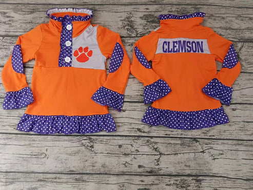 4.30 Preorder moq 3 Baby Girls Team Orange Paw Pullover Shirt Tee Shirts