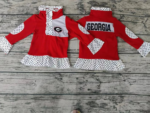 4.28 Preorder moq 3 Baby Girls Team Red Geo Pullover Shirt Tee Shirts