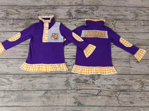 4.28 Preorder moq 3 Baby Girls Team Purple Tiger Pullover Shirt Tee Shirts