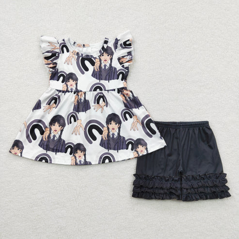 4.29 RTS NO MOQ GSSO0259 Wednesday fly-sleeve shorts set