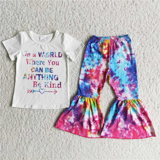4.26 rts no moq C9-16 Alphabet White Short Sleeve Top Watercolor Pants