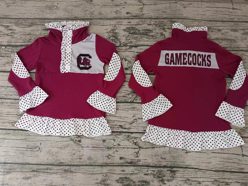 4.28 Preorder moq 3 Baby Girls Team Game Dark Red Pullover Shirt Tee Shirts