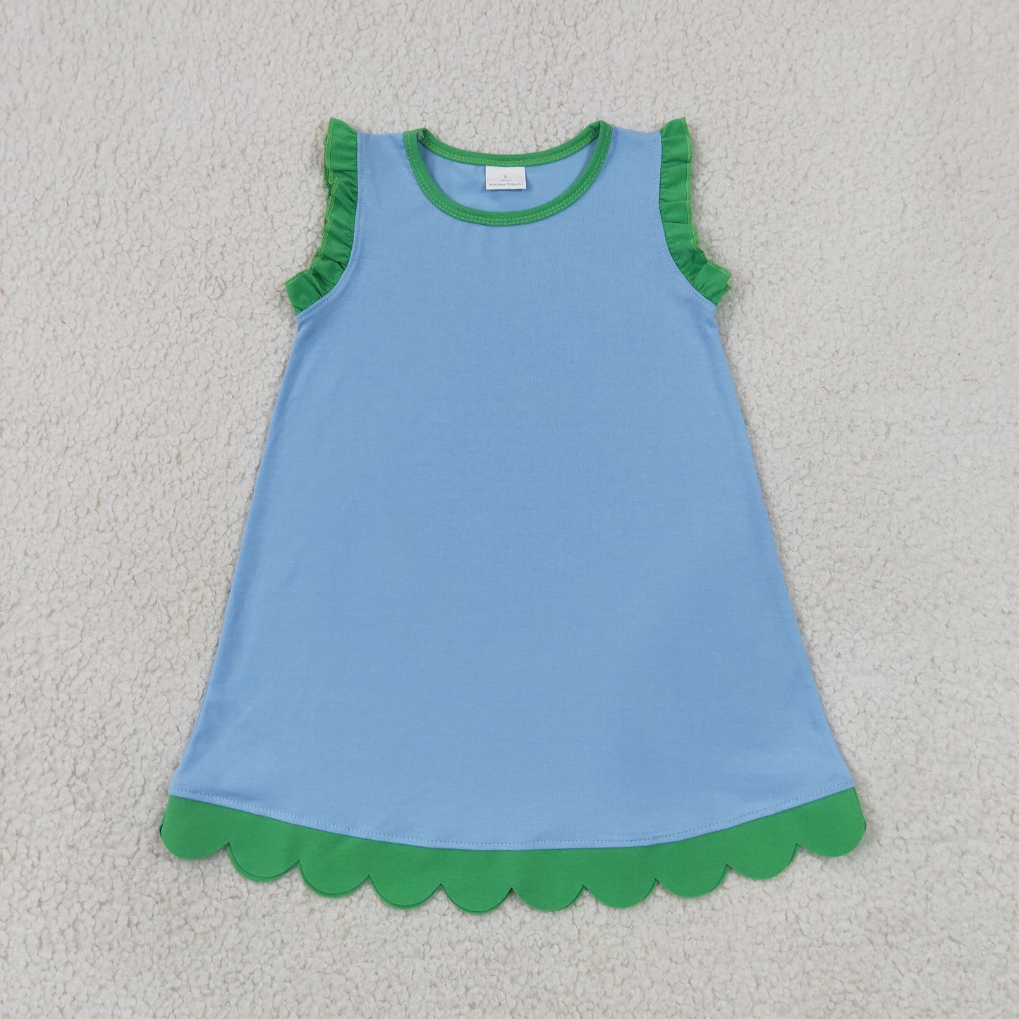 GSD4060 Kids Baby Girls Green Blue Sleeveless Scallop Knee Length Dresses