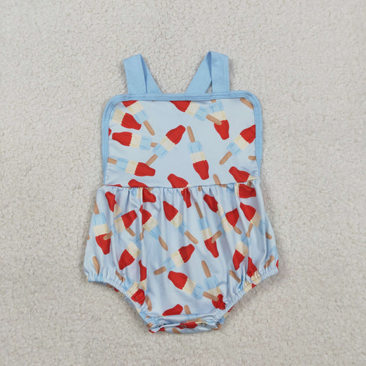 RTS NO MOQ(In Stock) SR3923 National Day Popsicle Pattern Blue Vest Jumpsuit