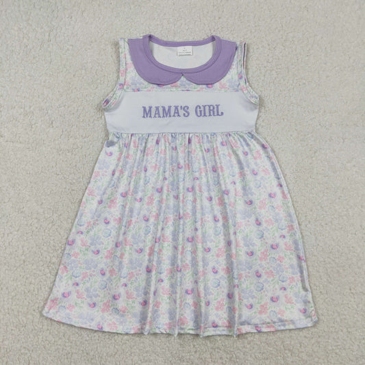 RTS NO MOQ(In Stock) Embroidered Mama's Girl Floral Purple Collar Sleeveless Dress