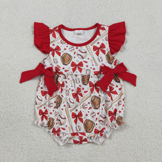 RTS NO MOQ（In Stock) SR3834 Red bow-patterned baseball glove, white vest jumpsuit