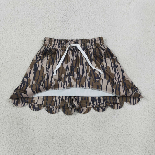 GLK0298 Kids Clothing Baby Girls Southern Olive Wood Camo Scallop Pockets Skirt Shorts Bottom