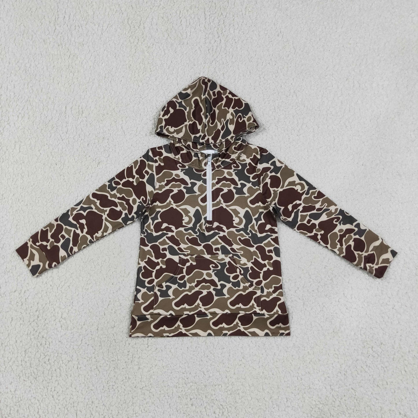 BT1854 Kids Clothing Baby Boys Southern Dark Green Camo Zip Pocket Hoodies Tops