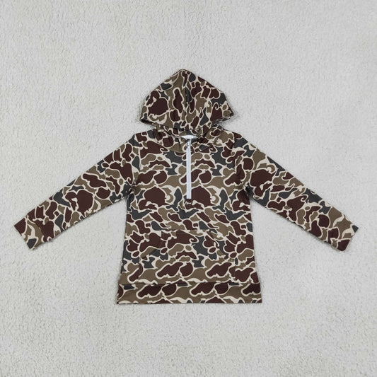 BT1854 Kids Clothing Baby Boys Southern Dark Green Camo Zip Pocket Hoodies Tops
