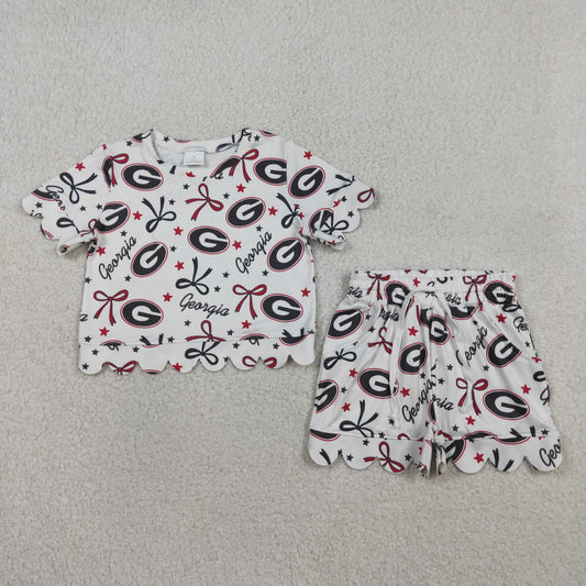 GSSO3250 Kids Baby Girls Star Bows Georgia Top Scallop Shorts Team Clothes Sets