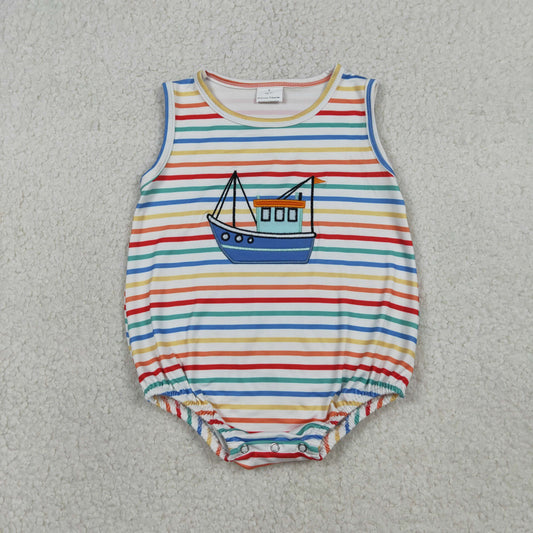 RTS NO MOQ(In Stock) SR3733 Embroidered Ship Colorful Striped Vest Jumpsuit