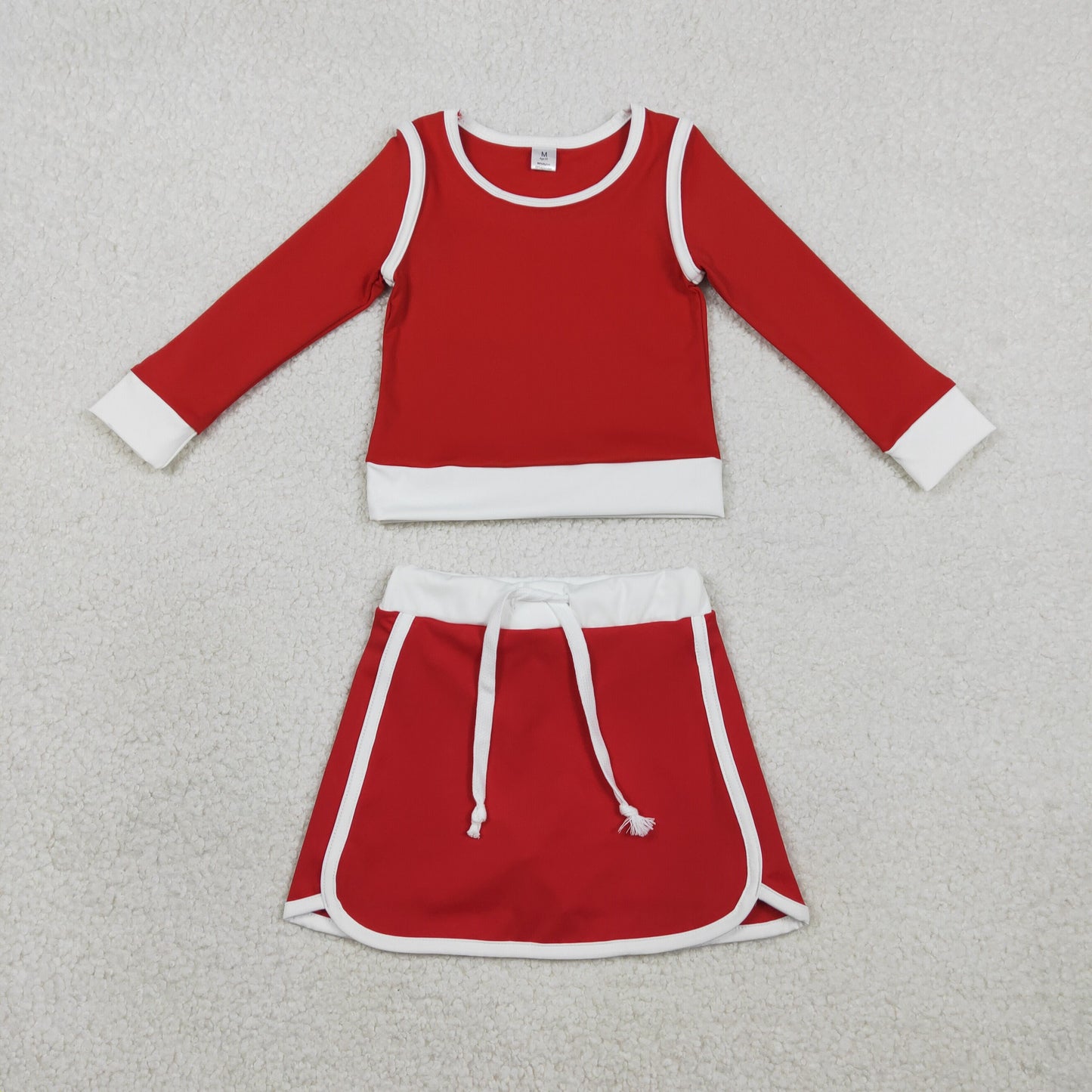 GLD1482 Kids Baby Girl Red Long Sleeve Top Skirts Shorts Yoga Active Clothes Sets