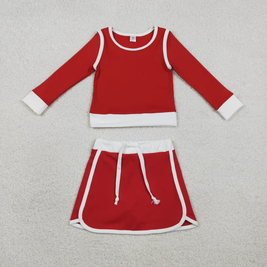 GLD1482 Kids Baby Girl Red Long Sleeve Top Skirts Shorts Yoga Active Clothes Sets