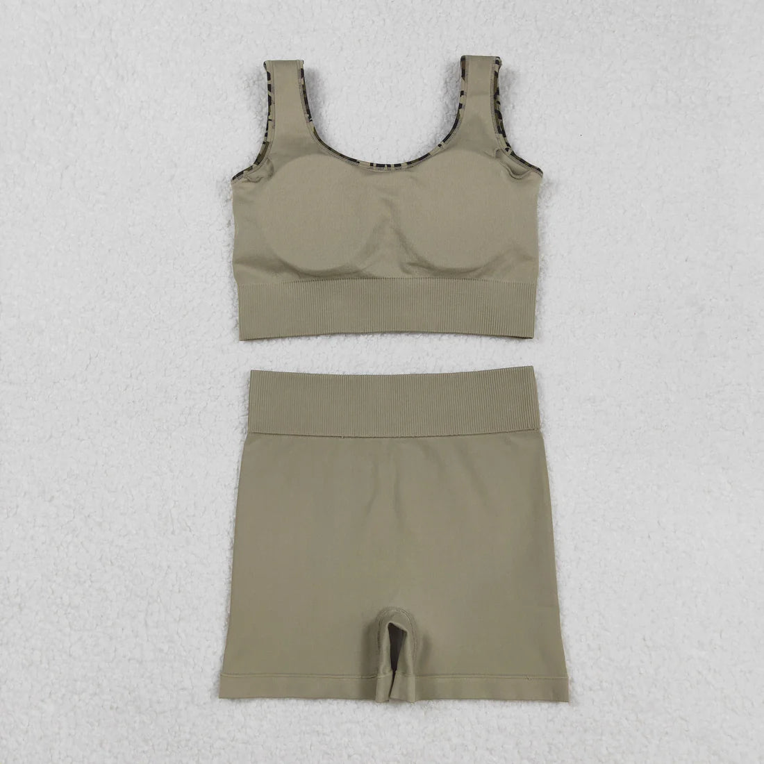 9.13 GT1187+SS0642 Adult Women Bottomland Camo Crop Bra Top Shorts Yoga Outfits Set
