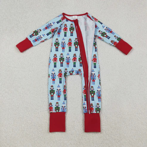 9.24 LR2599 Baby Boys Colorful Soldiers Plaid Zipper Footie Romper