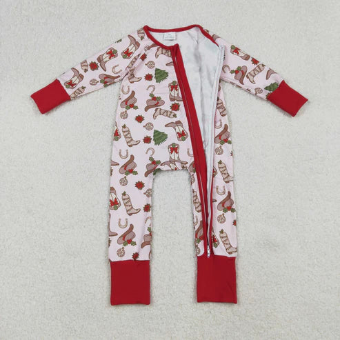 9.24 LR2584 Baby Girls Holly Boots Christmas Zipper Footie Romper