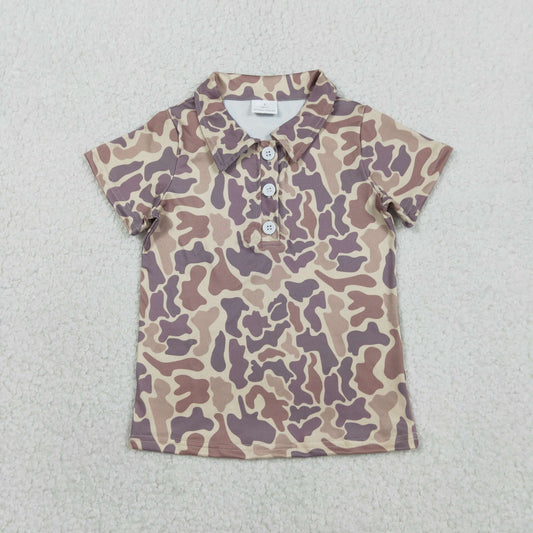 BT1701 Kids Baby Boy Short Sleeve Southern Khaki Camo Button Polo Shirts Top