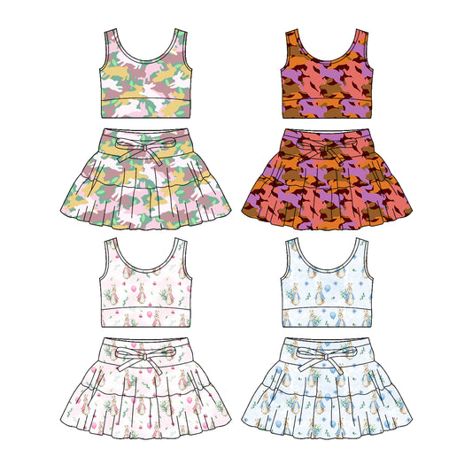 26.1.7 Custom MOQ:3 or 5 pcs each design milk silk Sibling baby girl clothes short sleeve skirts sets 4