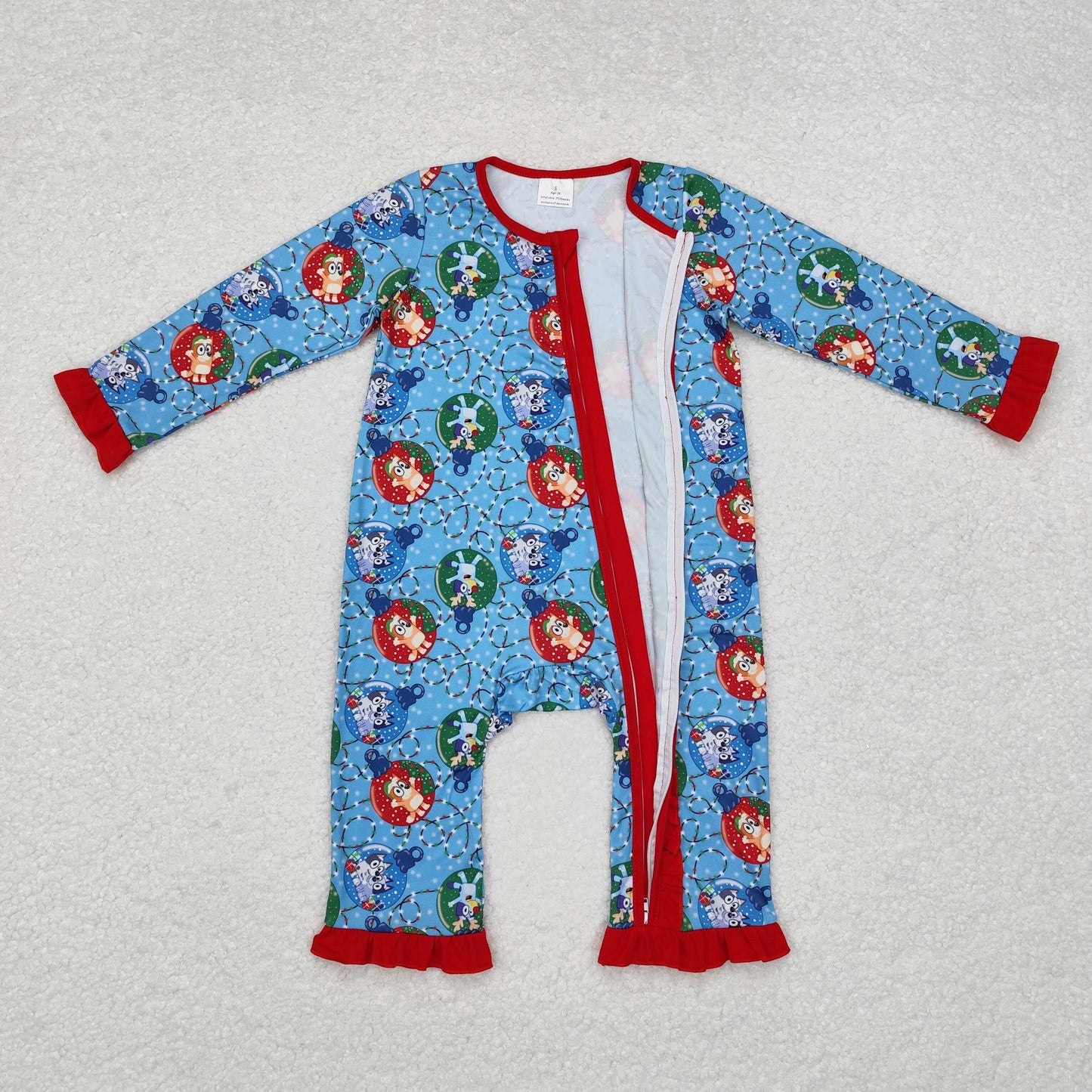 LR1314 Baby Infant Girls Christmas Dogs Long Sleeve Zip Rompers