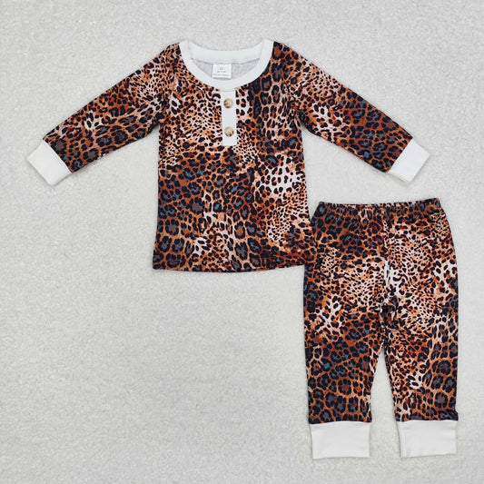 GLP1014 Baby Girls Leopard Buttons Design Shirt Pants Pajamas Clothes Set