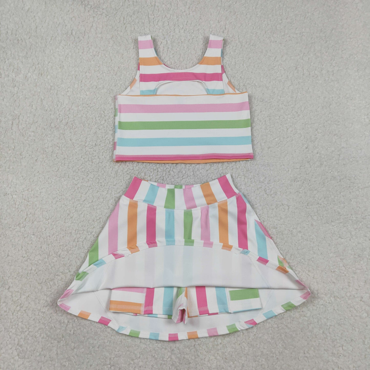 RTS NO MOQ（In Stock) GSD2348 Colorful striped white yoga vest and culottes set