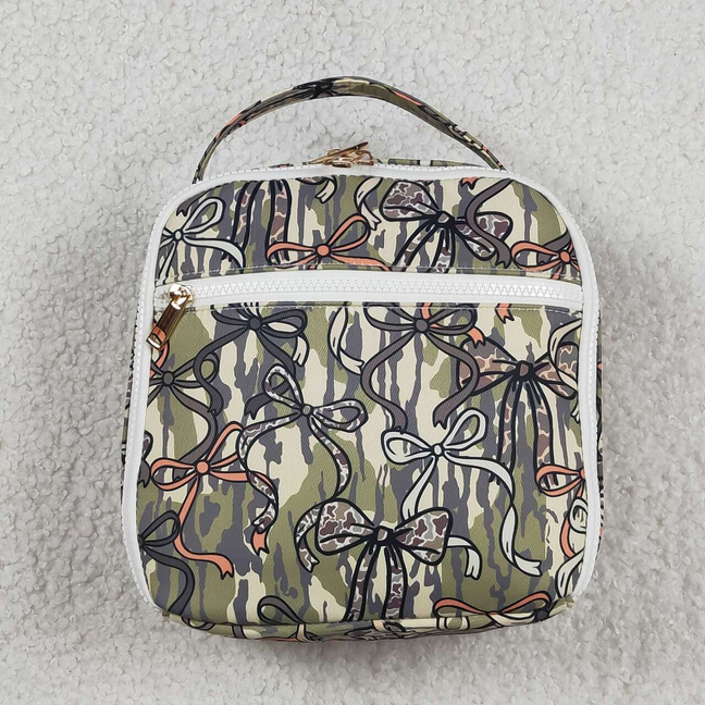 BA0393 Baby Kids Southern Olive Camo Bows Lunch Boxes Bags