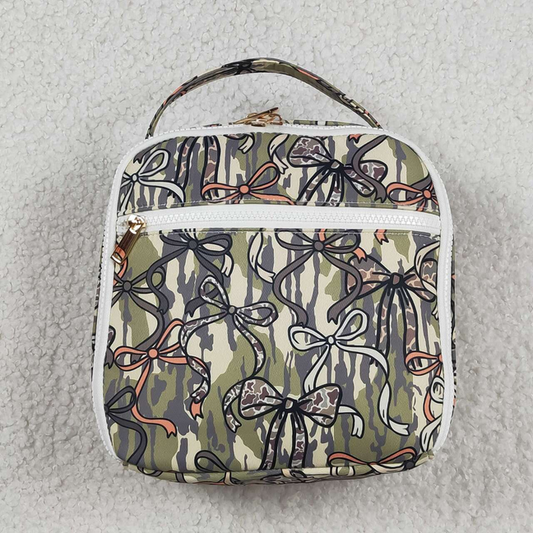 BA0393 Baby Kids Southern Olive Camo Bows Lunch Boxes Bags