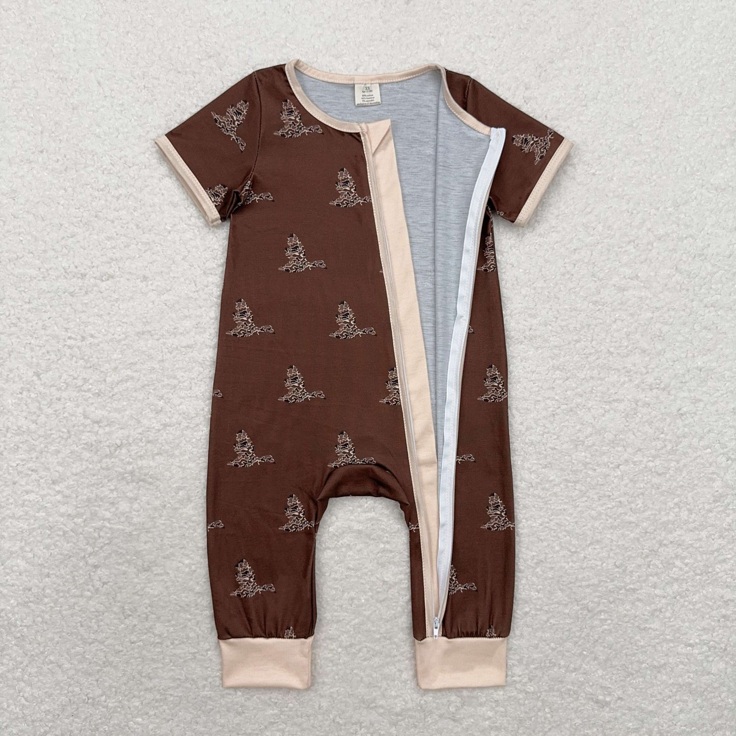 Baby Boys Brown Camo Duck Sibling Rompers Pajamas Clothes Sets