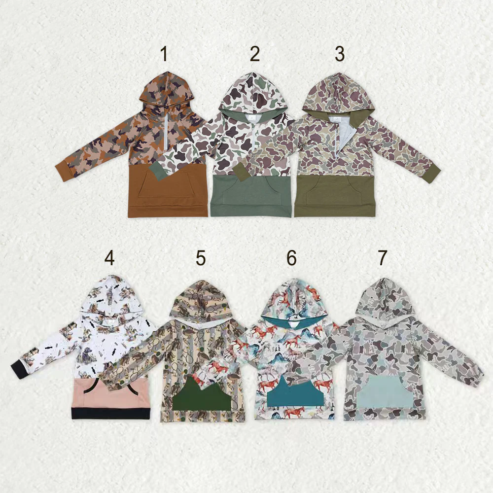 Sibling baby boys clothes camouflage geometric hooded long sleeve tops