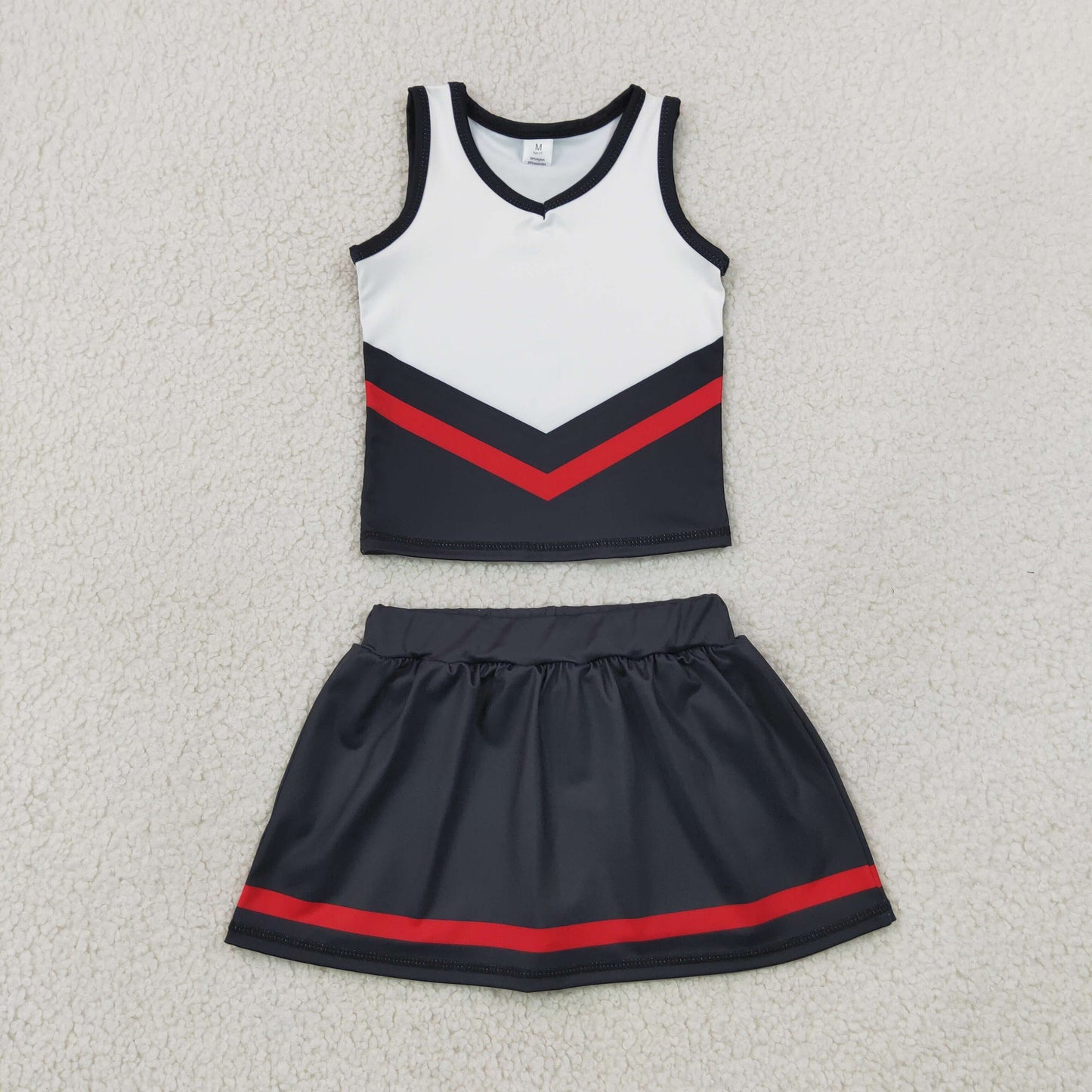 GSD4200 Kids Baby Girls Black Red Stripe Vest Skirt Shorts Team Yoga Active Clothes Sets