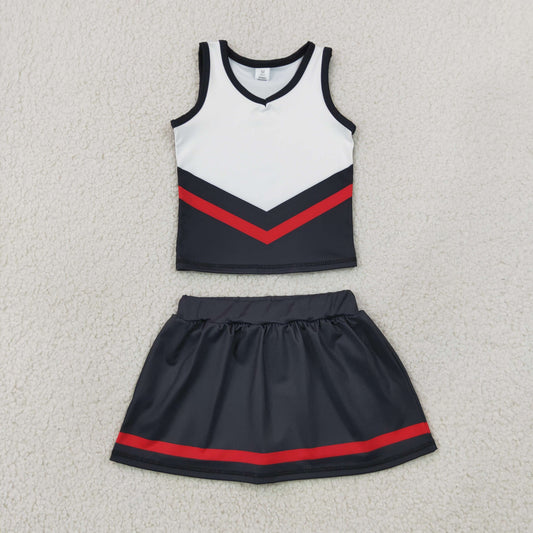 GSD4200 Kids Baby Girls Black Red Stripe Vest Skirt Shorts Team Yoga Active Clothes Sets