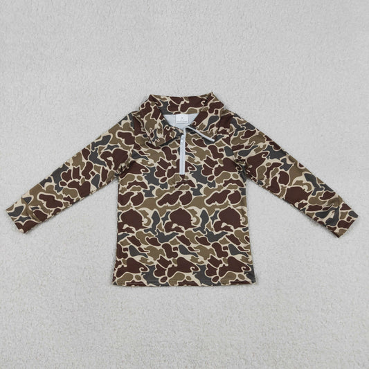 RTS NO MOQ(In Stock) Brown-green camouflage zip-up long-sleeved top