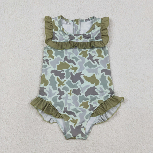 RTS NO MOQ(In Stock) S0596 Duck Camouflage Green Lace Onesie