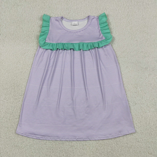 GSD3560 Kids Baby Girls Sleeveless Purple Stripe Knee Length Dresses