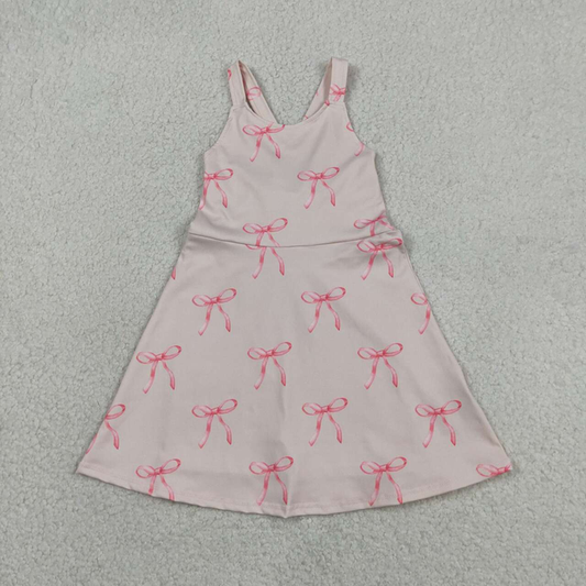 GSD3421 Kids Baby Girls Strap Back Bows Yoga Active Shorts Knee Length Dresses