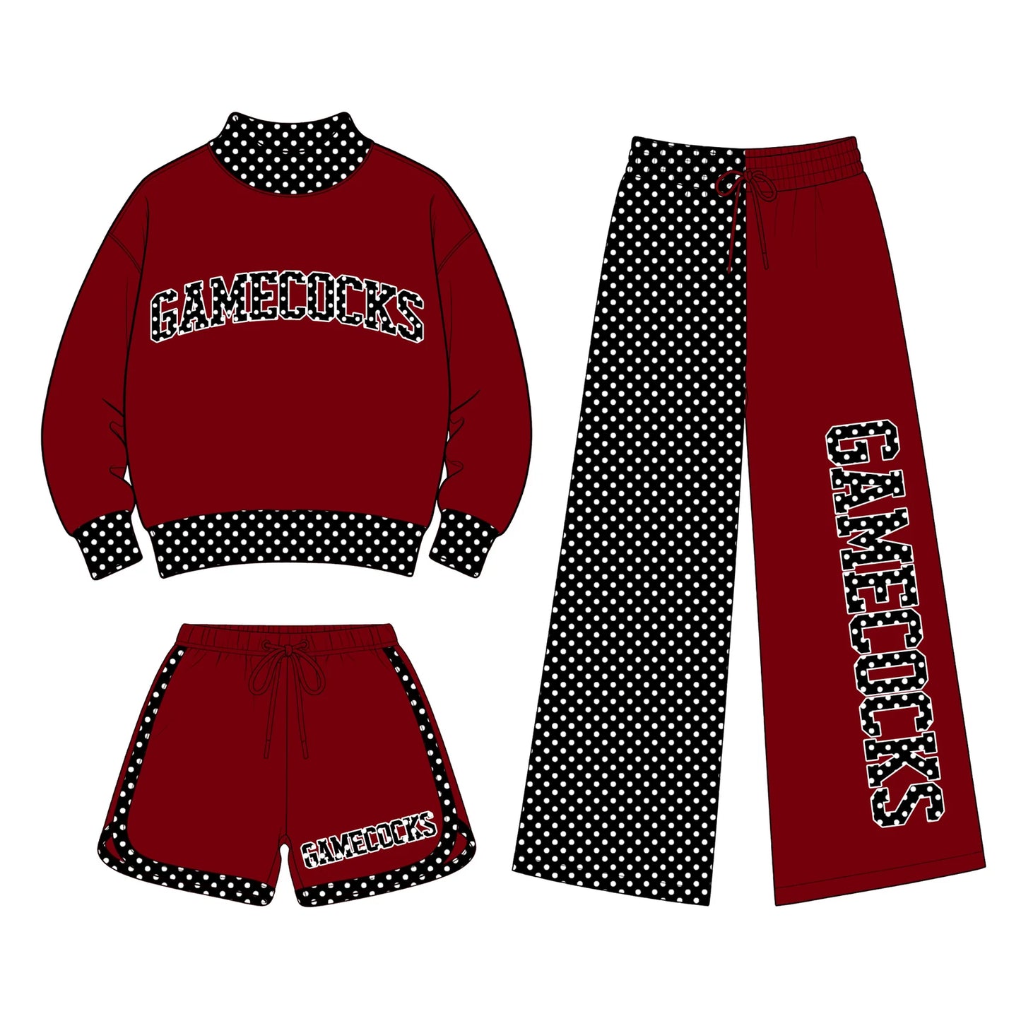 Custom Order Baby Girls Gamecocks Shirt Shorts Flare Pants Team Three Pieces Clothes Sets