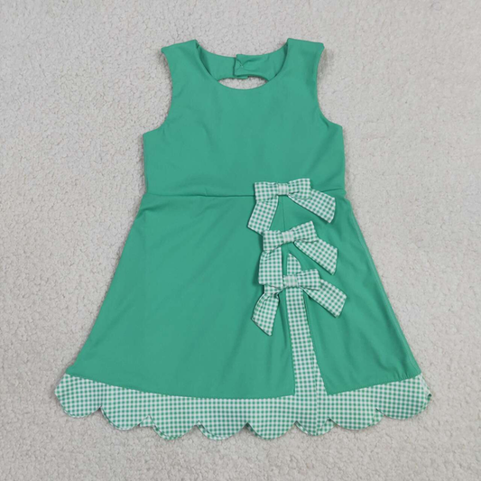GSD3029 Kids Baby Girls Green Sleeveless Yoga Active Shorts Bows Scallop Knee Length Dresses