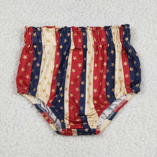 SS0313 Kids Baby Girls 4th Of July Stars Stripe Elastic Bottoms Bummies