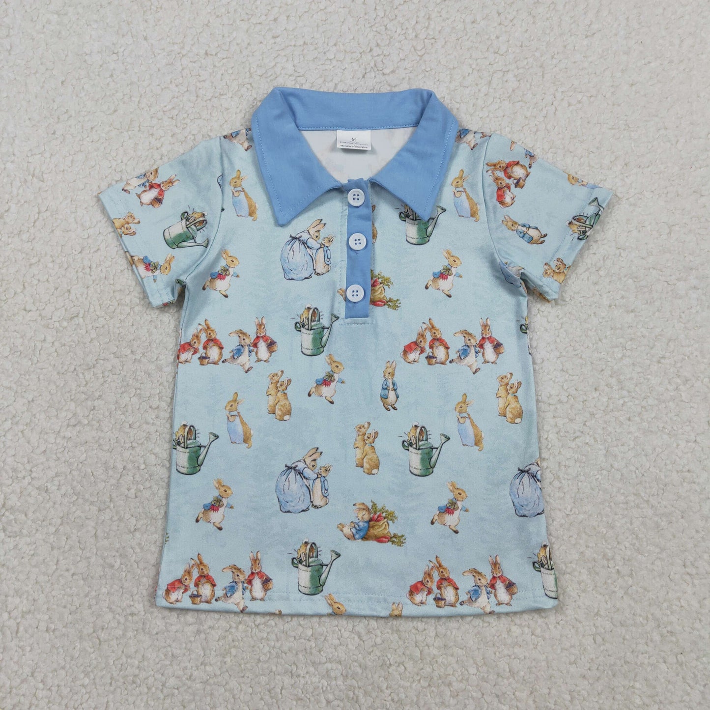 BT1665 Kids Baby Boy Short Sleeve Rabbits Easter Button Polo Shirts Top
