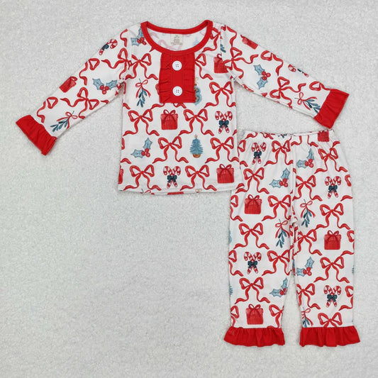 GLP1201 Bamboo Baby Girls Christmas Candy Cane Top Pants Pajamas Outfits Clothes Set