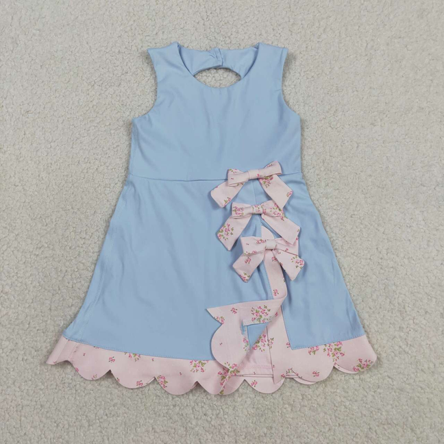 GSD3030 Kids Baby Girls Light Blue Yoga Active Bows Shorts Scallop Knee Length Dresses
